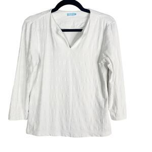 J McLaughlin S White Chainlink Carly Catalina Cloth Split V Neck 3/4 Sleeve Top